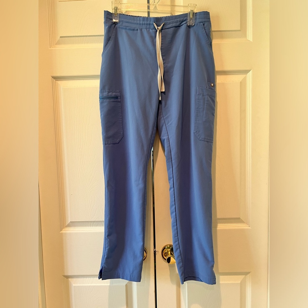 Figs Yola Skinny Cargo Scrub Pants Womens S Small Ceil Blue Drawstring